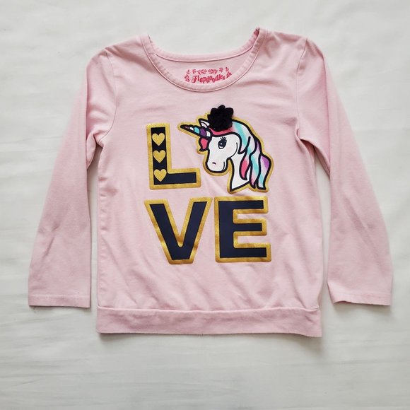 Flapdoodles Kids Girls LOVE And Hearts Unicorn Pink Long Sleeve Shirt Size 4 - Picture 3 of 11